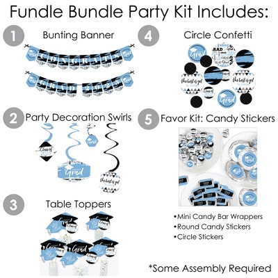 Light Blue and Black Graduation Party Decoration Kit - 387 Pieces