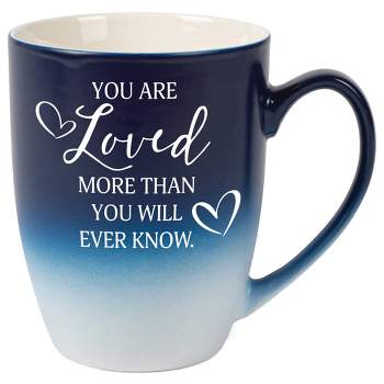 Elanze Designs You Are Loved More Than You Will Ever Know Two Toned Ombre Matte Navy Blue and White 12 ounce Ceramic Stoneware Coffee Cup Mug