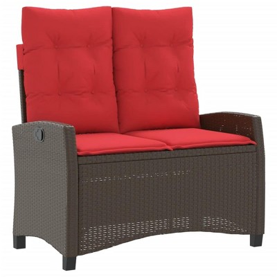 vidaXL Reclining Patio Bench - Brown Poly Rattan, Outdoor Garden Furniture with Cushions, Adjustable Backrest