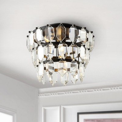 Art Deco-Inspired Black Crystal LED Flush Mount Light