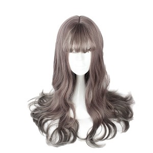 Unique Bargains Women's Curly Wigs 26" Brown with Wig Cap - 1 of 4