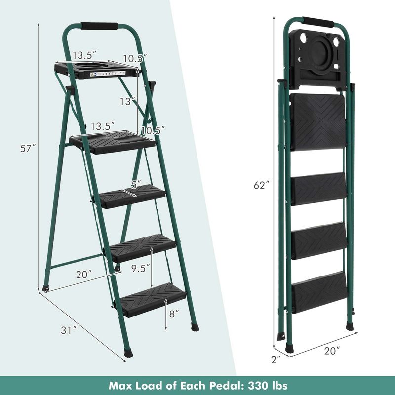 Costway 4 Step Ladder Folding Portable Anti-Slip Steel Step Stool 330lbs with Tool Platform, 4 of 11