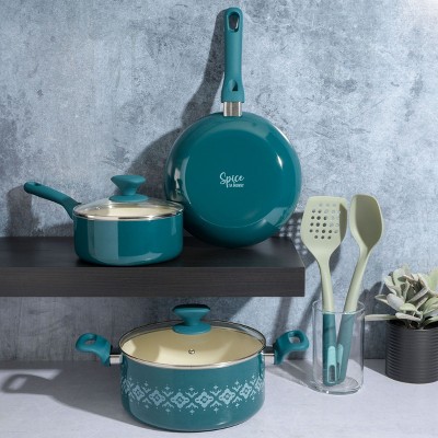 Teal 10-Piece Nonstick Aluminum Cookware Set with Ceramic Coating