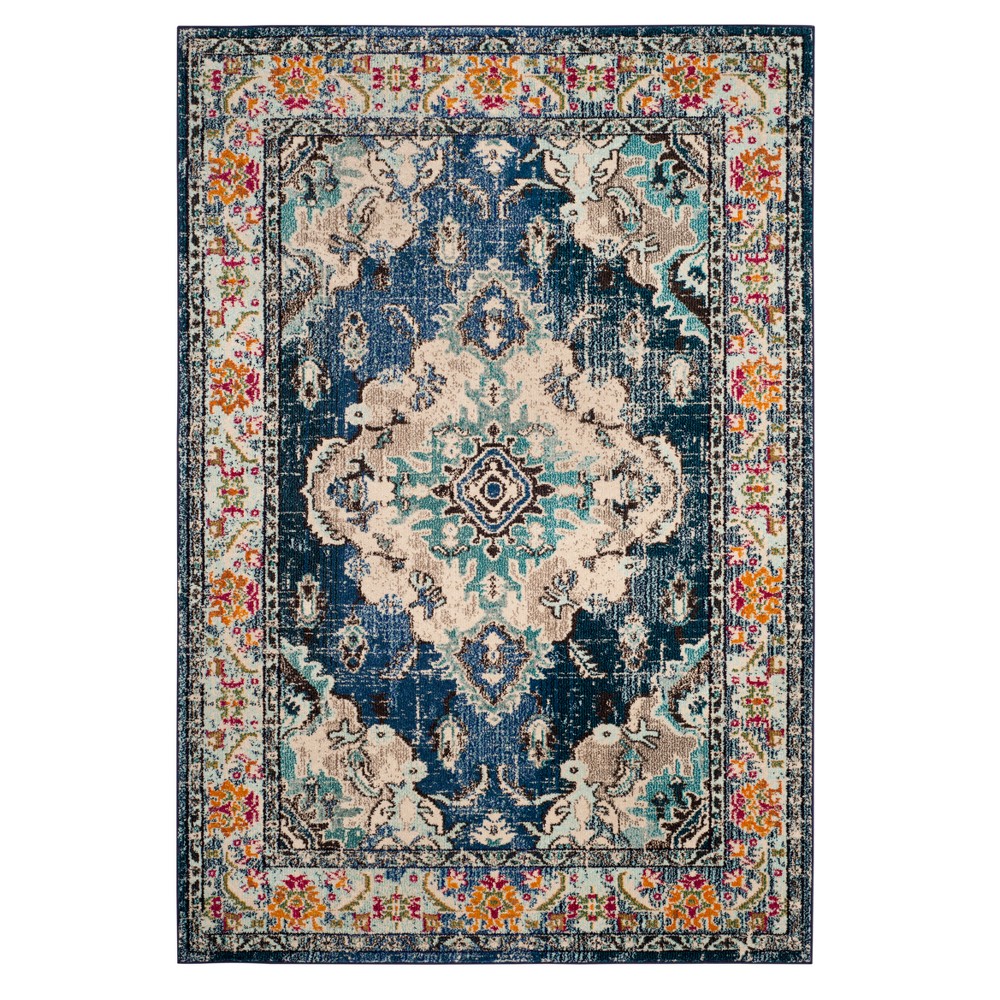 5'1inx7'7in Navy/Light Blue Medallion Loomed Area Rug - Safavieh