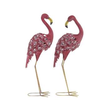 Set of 2 Iron 38" Coastal Flamingos Garden Sculptures Pink - Olivia & May