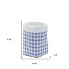 HomeRoots Set of Two Blue And White Cement 7 Ounce Gingham Pot Planters - 3 of 4