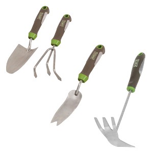 4-Piece Bundle Ergo Gel Grip Hand Trowel, Hand Cultivator, Hand Weeder, and 2 Prong Hoe Garden Tool Set - AMES - 1 of 4