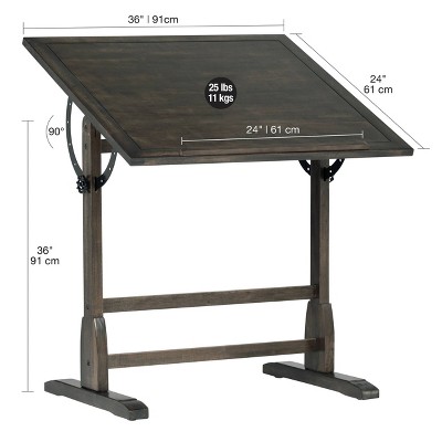 Turn-of-the-Century Distressed Black Solid Wood Adjustable Drafting Table