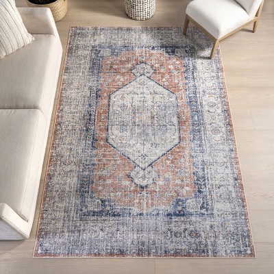 Iana Peach Synthetic Medallion Washable Non-slip Area Rug, 4' x 6'
