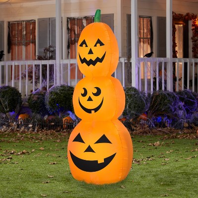 7 ft Tall Orange Inflatable Pumpkin Stack with Prelit Design
