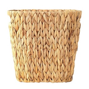 Aoibox Wicker Trash Can with Built-in Handle, Hand-Woven Water Hyacinth Waste Basket for Bathroom, Bedroom, Office, Boho Decor, 1 Pack - 1 of 4