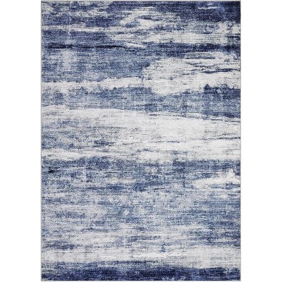 8'x10'Washable Area Rug with Anti-Slip Backing, Low Pile Modern Farmhouse Throw Rug Non-Shedding for Bedroom Dining Room Playroom,Blue