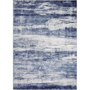 8'x10'Washable Area Rug with Anti-Slip Backing, Low Pile Modern Farmhouse Throw Rug Non-Shedding for Bedroom Dining Room Playroom,Blue - 1 of 4