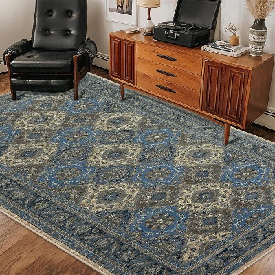 Area Rugs for Living Room Large Rugs for Bedroom Vintage Trellis Indoor Carpet Low Pile Non-Shedding Floor Cover Stain-Resistant