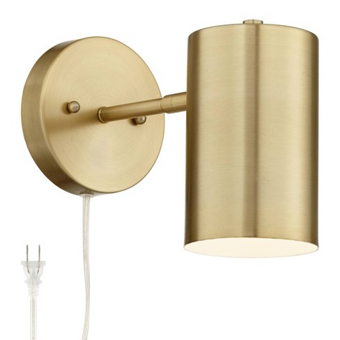 360 Lighting Modern Wall Lamp Polished Brass Plug In Light Fixture Adjustable Cylinder Down Shade For Bedroom Living Room Reading Target - Mid Century Wall Light Nz