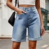 Women's Summer Long Jeans Shorts High Rise Loose-Fit Wide Leg Denim Shorts Stretchy Dad Y2K Shorts with Pockets - 4 of 4