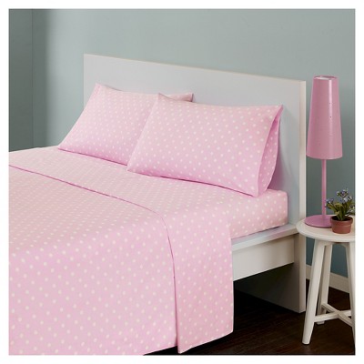 Twin Polka Dot Printed Cotton Sheet Set Pink