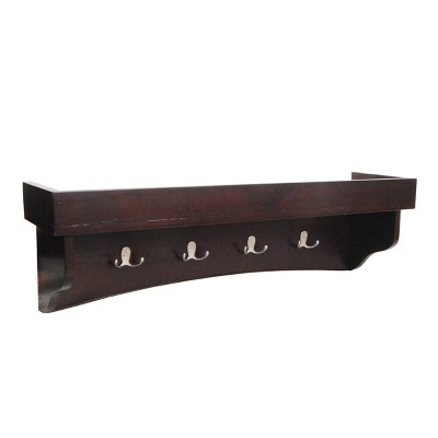 Espresso Shaker Cottage Coat Hooks with Tray Shelf