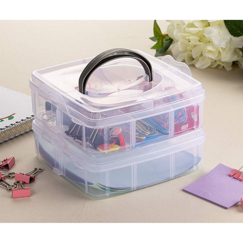 Juvale 2 Pack Organizer & Container Plastic Box with 6 Adjustable Compartments for Craft Supplies and Jewelry Storage, Clear, 2 of 8