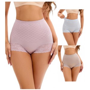 INSPIRE CHIC 3 Packs Women's Lace Mesh Light and Breathable Tummy Control Briefs High Waist Control Panties - 1 of 4