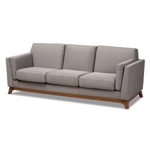 Sava Fabric Upholstered Walnut Wood 3 Seater Sofa Gray - BaxtonStudio - 1 of 4