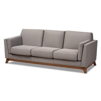 Sava Fabric Upholstered Walnut Wood 3 Seater Sofa Gray - BaxtonStudio