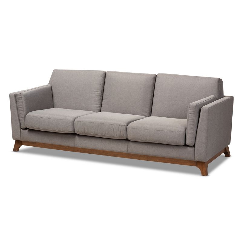 Sava Fabric Upholstered Walnut Wood 3 Seater Sofa Gray - BaxtonStudio, 1 of 11