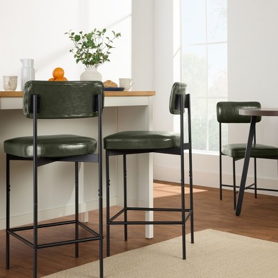 Moss Green Faux Leather Armless Counter Height Bar Stools Set of 2