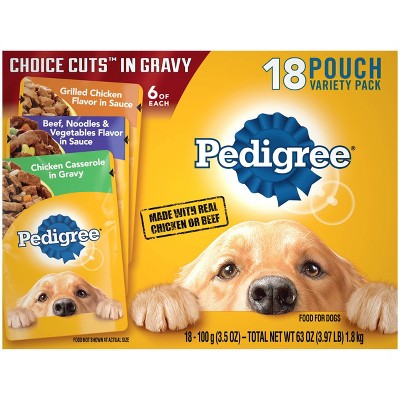 Pedigree Pouch Choice Cuts In Gravy Wet Dog Food Grilled Chicken, Beef & Chicken Casserole - 3.5oz/18ct Variety Pack