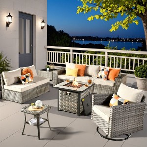 XIZZI Premium Outdoor Swivel Chair Sofa Set in 7 Colors, Modular Patio Seating with Swivel Chairs, Add-Ons Like Coffee Table and Fire Pit - 1 of 4