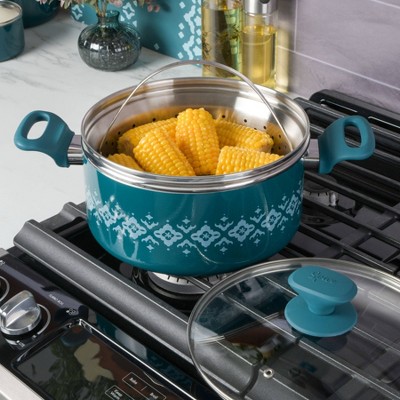 Teal 5-Quart Nonstick Ceramic Dutch Oven with Steamer Insert