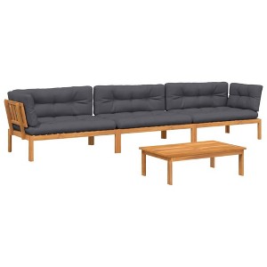 vidaXL Patio Pallet Sofa Set with Cushions - 4 Piece Acacia Wood Outdoor Furniture for Garden, Deck, Terrace - Anthracite Fabric, Modular Design - 1 of 4