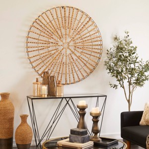Rattan Geometric Handmade Wrapped Stick Wall Decor with Black Metal Frame Light Brown - The Novogratz: Nautical Coastal Beach Artwork - 1 of 4