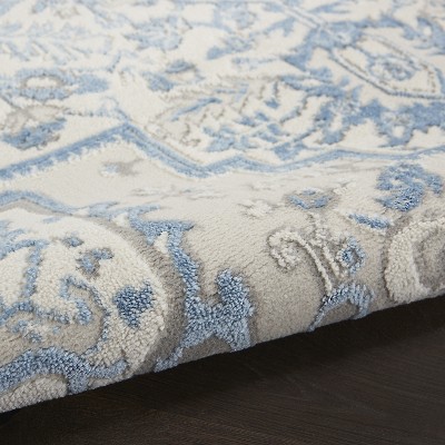 Ivory Blue Floral Medallion 4' x 6' Synthetic Area Rug