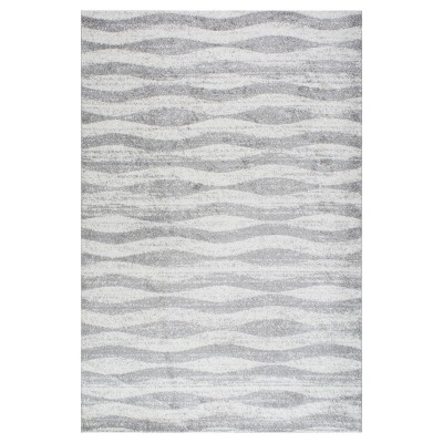 Reversible Gray Stripe Synthetic Area Rug 4' x 6'