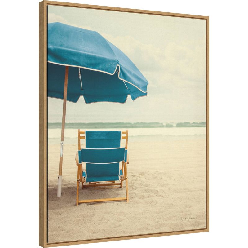 23&#34; x 28&#34; Beach Umbrella II Bright Turquoise by Elizabeth Urquhart Framed Canvas Wall Art Print - Amanti Art, 3 of 10