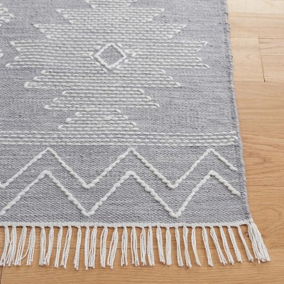 Bohemian Nomad-Inspired 72'' Square Gray Flat Weave Rug