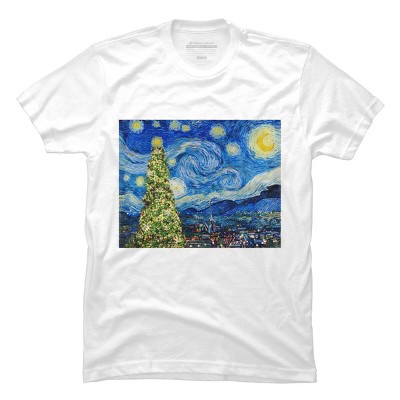Men's Design By Humans Van Gogh Starry Night - Christmas Tree By bcstudio T-Shirt