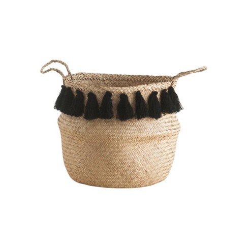 Slickblue Versatile Seagrass Belly Storage Basket, Handwoven with Black Tassels, 2 Size Options - image 1 of 4