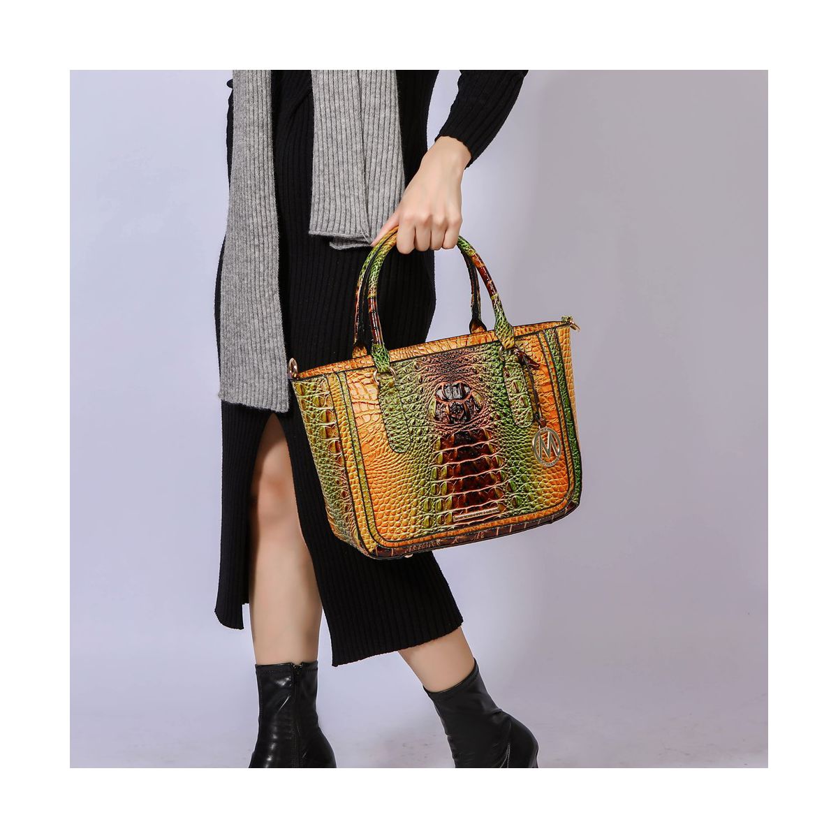 Gradient Rainbow Crocodile Embossed Satchel with Wallet, Bonnie | MKF Collection by Mia K - thumbnail 3