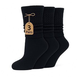 Women’s Lightweight Cotton Slouch Socks Over-the-Calf Knee-High Scrunch Socks 3 Pairs Shoe Size 5-10 - 1 of 3