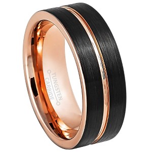 Jewelry Avalanche 8mm Pipe Cut Rose Gold & Black IP Grooved Tungsten Carbide Mens Wedding Band - 1 of 4