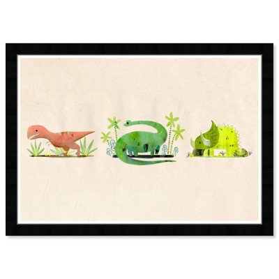 21" x 15" Dino Trio Animals Framed Art Print - Wynwood Studio: Modern Decor, Digital, Plastic Frame
