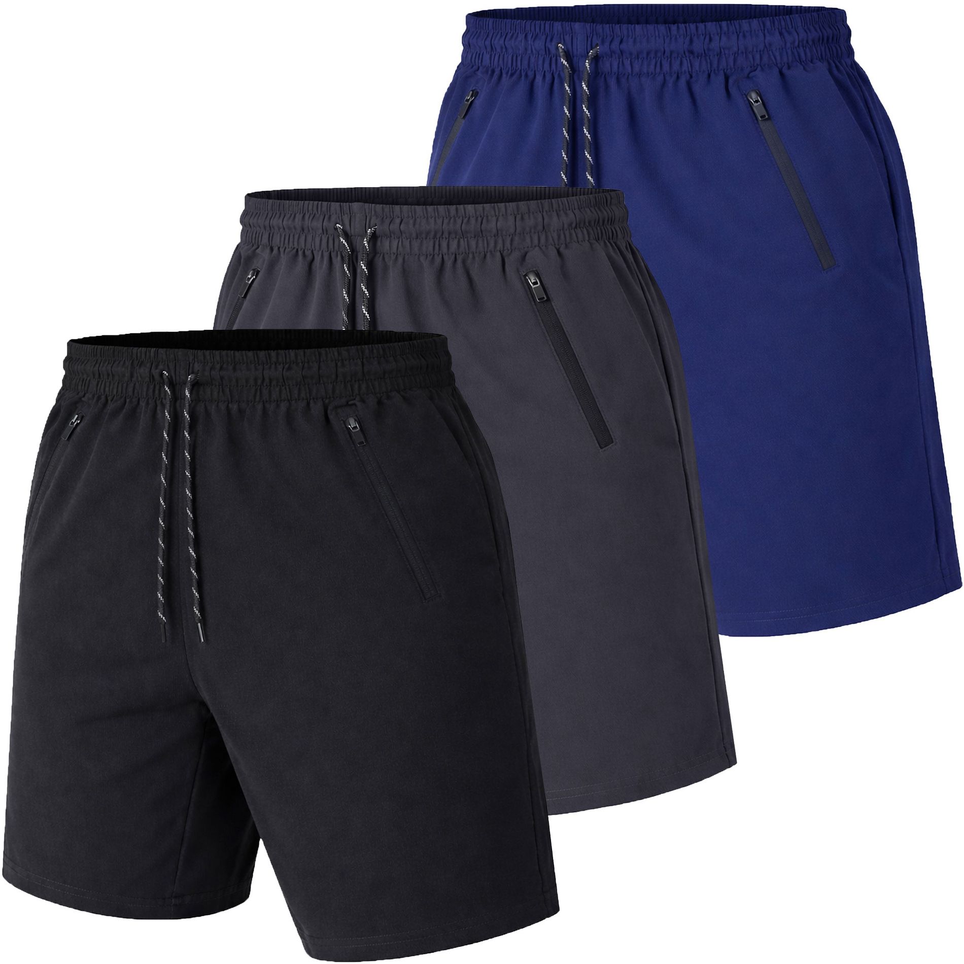 Jump Start Men's Performance Training Shorts With Zipper Pockets-3 Pack