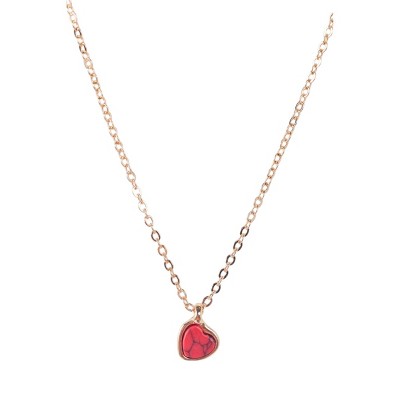 Slickblue Women's Necklace, Gold Link Chain with Red Marble Heart Pendant, Romantic and Trendy Style, 17"