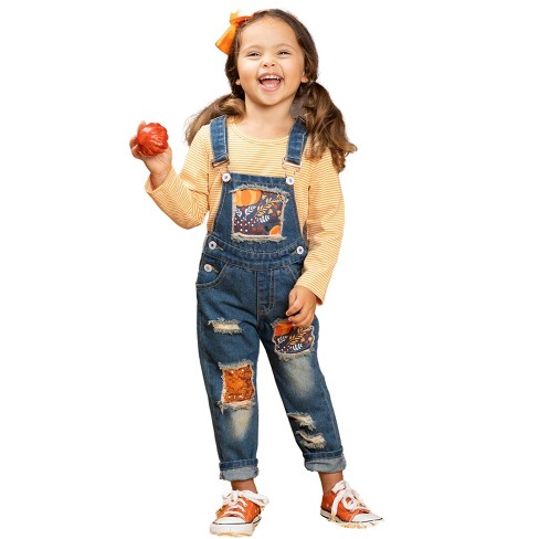 Posh Pumpkin Top, Patched Denim Shorts And Legging Set