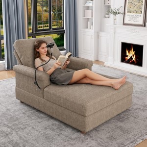 TiramisuBest 66.5" Oversized Chaise Lounge,Cozy Reading Chair with Phone Holder,Upholstered Deep Seat Sleeper Chair for Apartment,Bedroom,Gray - 1 of 4