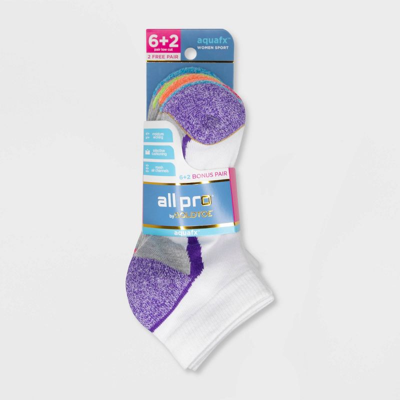 All Pro Women&#39;s Aqua FX 6+2 Bonus Pack Low Cut Athletic Socks - Assorted Colors 4-10, 2 of 4