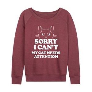 Women's - Instant Message - Sorry My Cat Needs Attention Lightweight French Terry Slouchy - 1 of 4