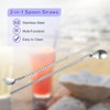 Unique Bargains Stainless Steel Long Handle Round Shaped Drinking Spoon Straws 4 Pcs - 3 of 4